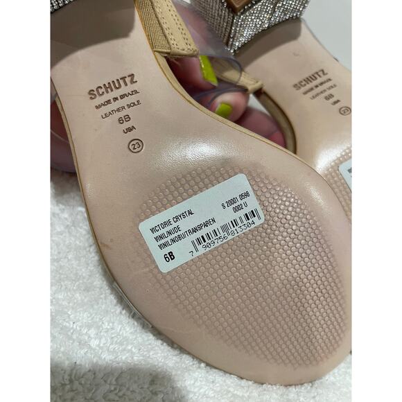 NEW SCHUTZ Victorie PVC Crystal Transparent Strap Leather Mule Sandals Beige 6B - Picture 9 of 11
